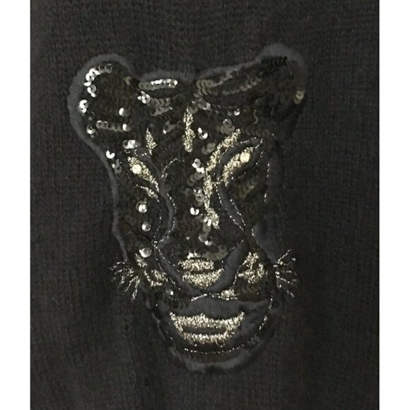 Vintage ESCADA MARGARET LEY Sweater Dark Blue Mohair Sequin Metallic Panther 38 - Picture 3 of 4